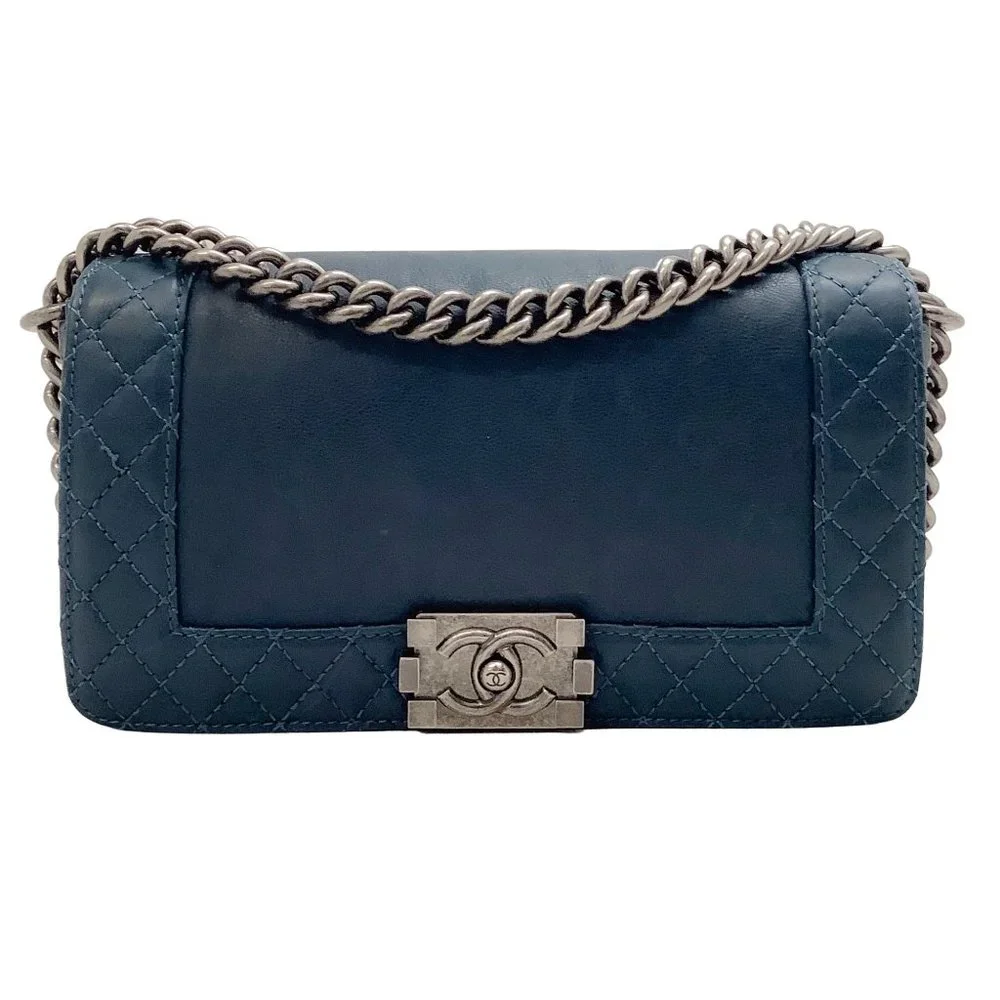 Chanel Navy Blue Medium Boy Bag with Gunmetal Hardware